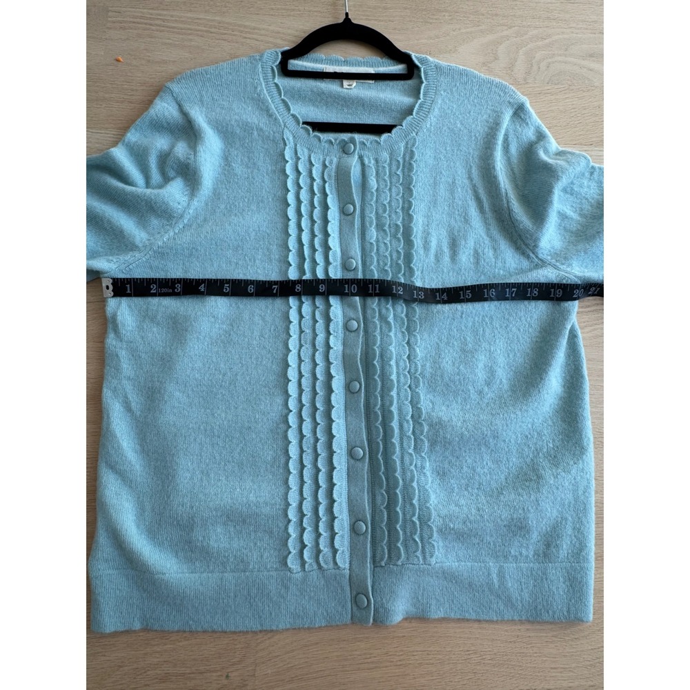 Boden Light Blue Scallop Trim Cardigan Wool Mohair Blend Sweater L - Picture 11 of 12